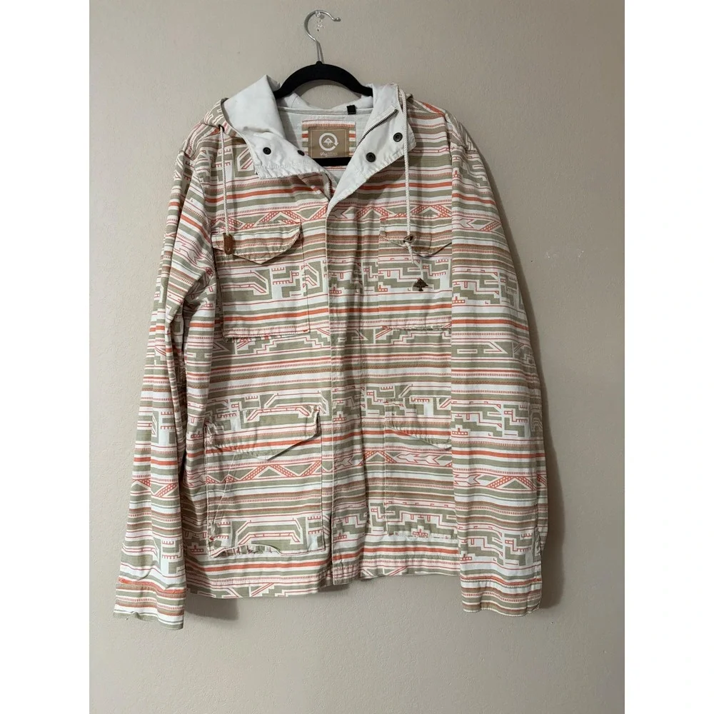 LRG Lifted Research Group Hooded Jacket Mens Large Geometric Aztec Tribal Canvas